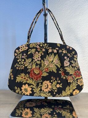 Vintage 1950s Crown Lewis Floral Tapestry Purse Mirror Comb MCM-UNUSED! NOS